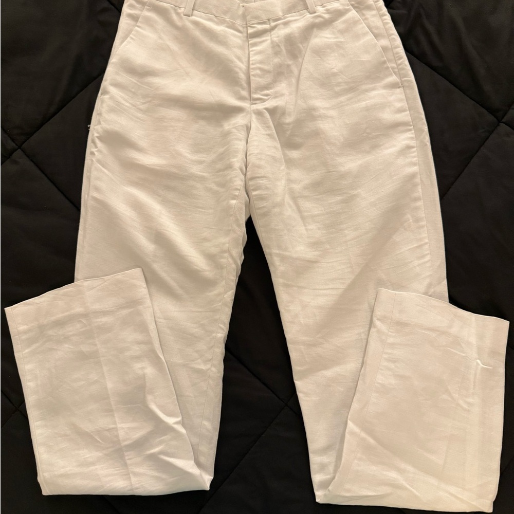 Perry Ellis White Linen Straight Leg Pants